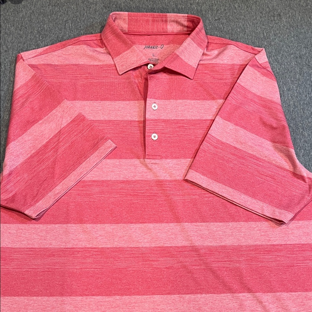 johnnie-O polo button up pink golf shirt, size large.